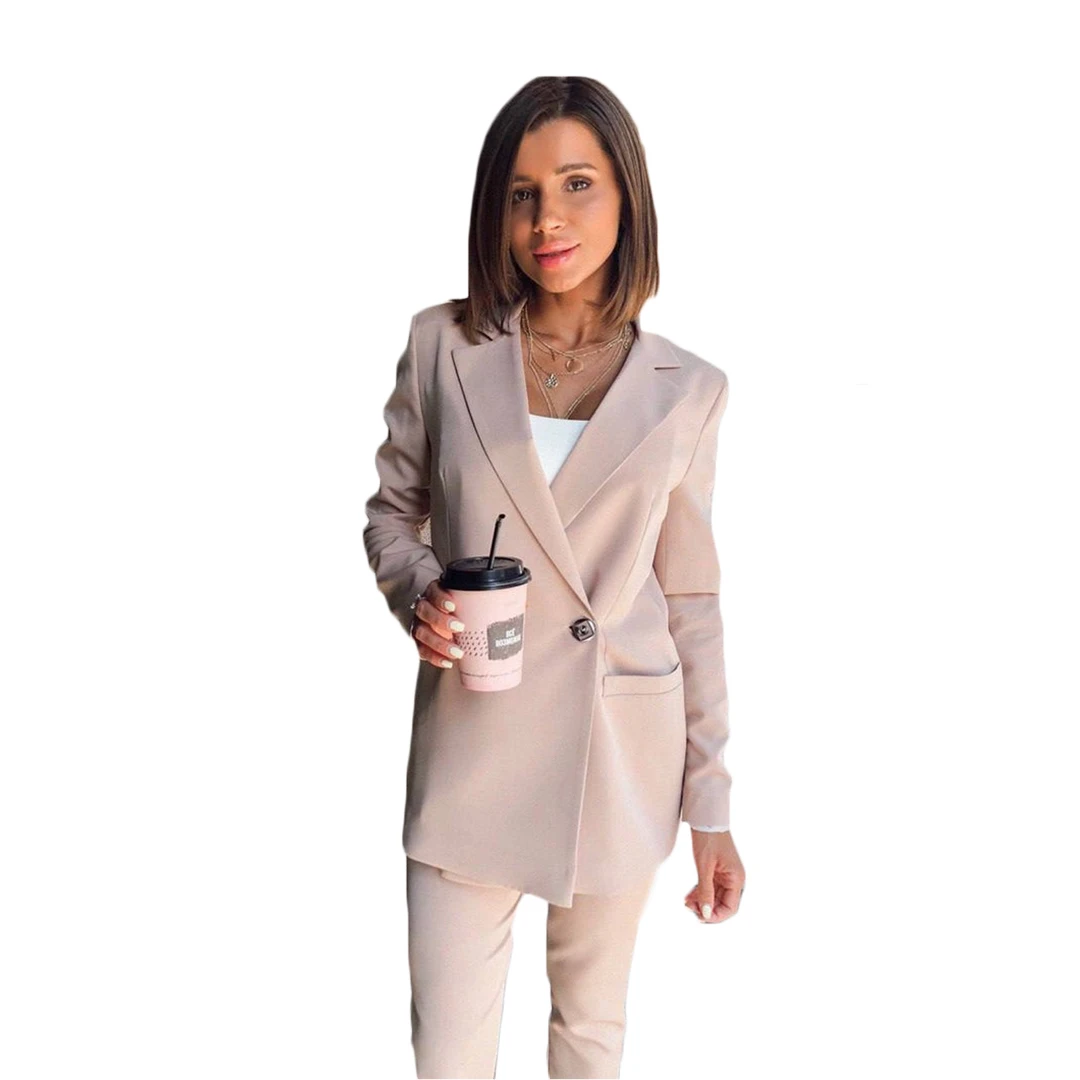 Blazer feminino folgado com gola v, casaco para escritório com bolso, jaqueta diária, elegante, rosa