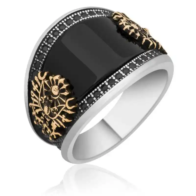 Silver Tugra Men's Ring - 925 Sterling Men's Jewelry Wedding Birthday Gift - Box - Men - Fashion - Botiva - Size - Turkish - Patterned Embroidery