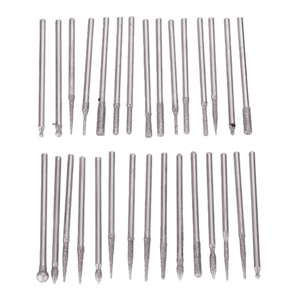 30 Pcs 3mm gambo rettifica punte da trapano testa di taglio Set diamante Dremel intaglio rotante strumento di lucidatura sfera conica testa di macinazione