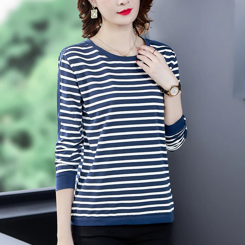 

Shintimes 2022 Fall Cotton Tshirt Striped Long Sleeve T-Shirt Winter T Shirt Women Korean Fashion Womens Clothing Camiseta Mujer