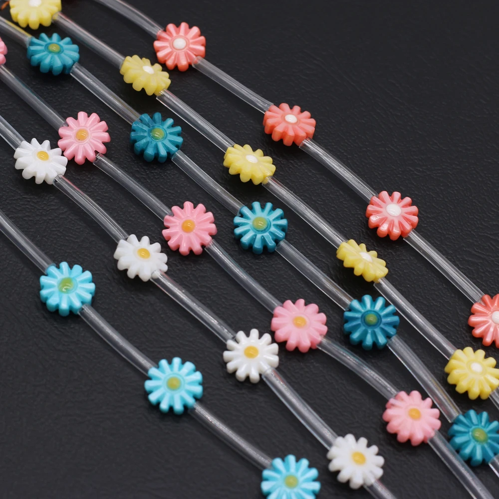 15Pcs Natural Colorful Shell Beads Sunflower Mother-of-pearl Daisy Loose Beads for DIY Jewelry Making Charms Bracelet Earrings