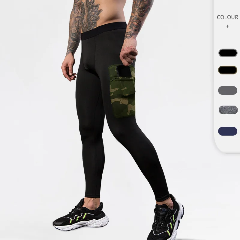 New Men\'s Fitness pants Camo Pocket PRO Training Running Speed Dry High Stretch Sportswear pants Hiking tights cycling pants