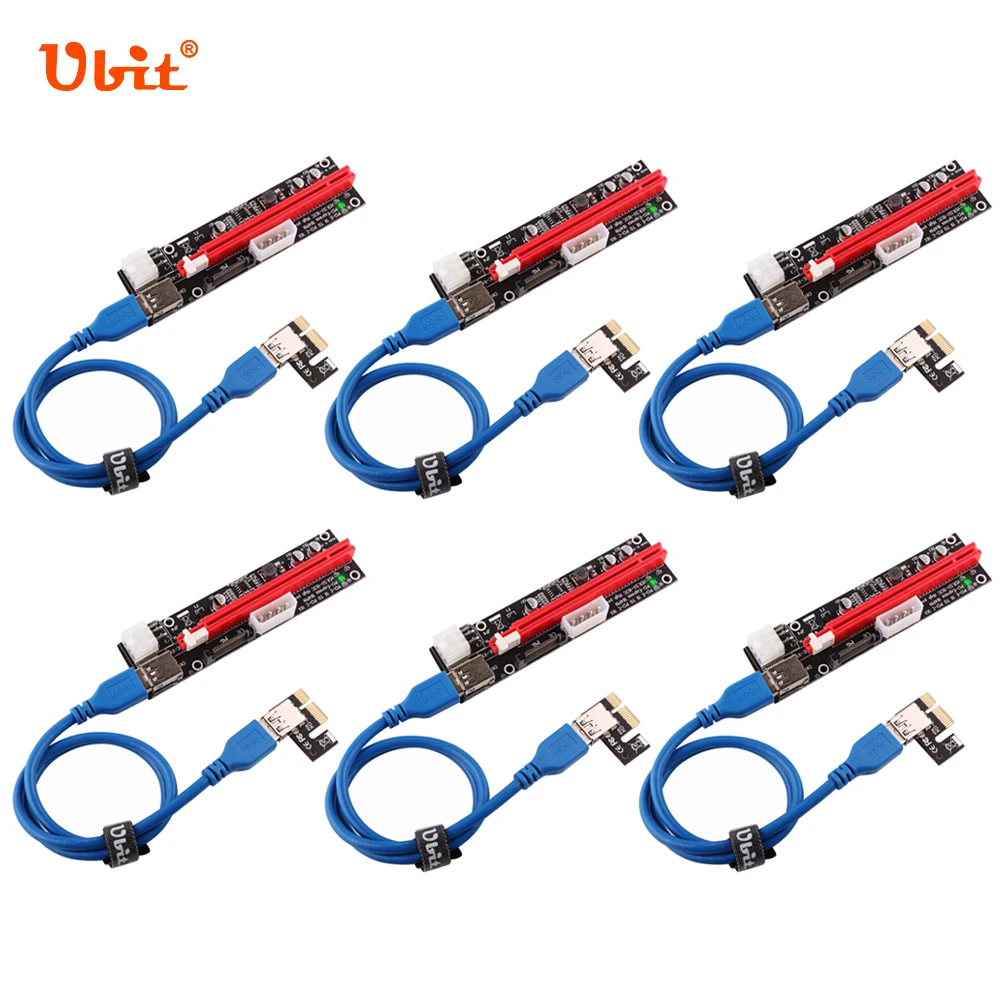 

Кабель расширения 6x Ubit PCI-E, Райзер-кабель VER103C, светодиодный Экспресс-адаптер, 4 контакта, 6 контактов, Sata, 15 контактов, 1x до 16x, USB3.0 удлинитель для майнинга биткоинов