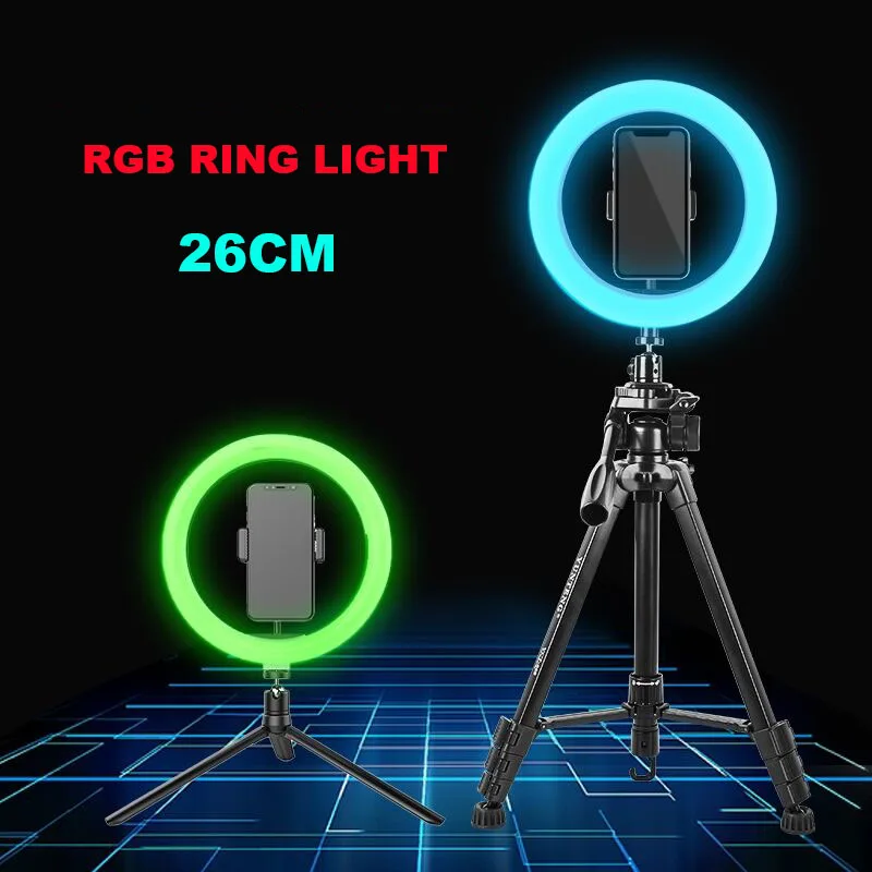 26CM RGB Ring Light 15 Colors with Mini Tripod Stand Phone Holder For Tik Tok Makeup YouTube Video Photography Lamp