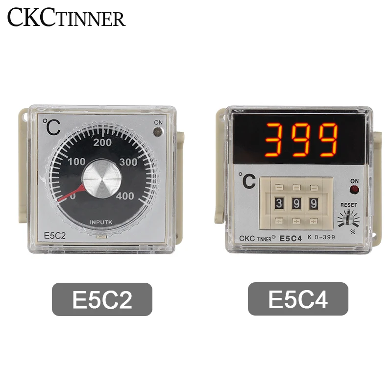 

E5C4/E5C2 Digital Display Pointer knob Temperature Controller 0-399/0-999 Celsius K Type/PT100 Type Thermostat With Socket 220V