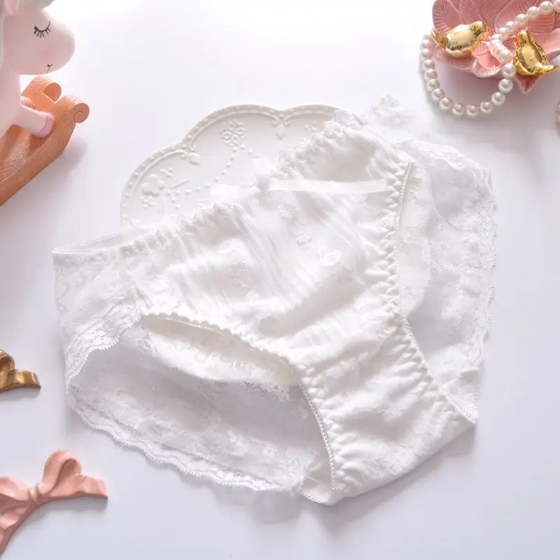 Japanese Style Princess Sexy Cotton Lace Underwear Hollow Breathable Cute Lovely Girls Panties Middle Waist Soft Bow Breifs