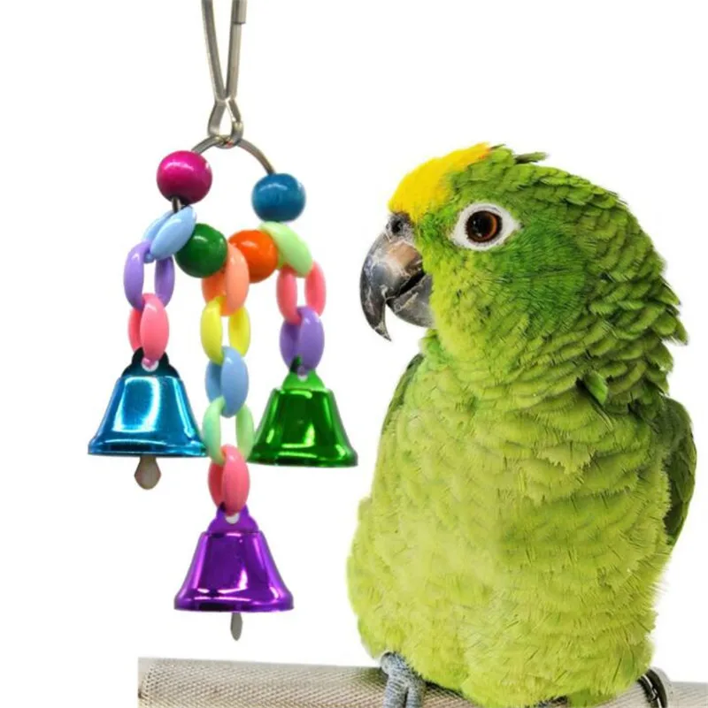 30pcs/lot Colorful Beads Bells Parrot Toys Suspension Hanging Bridge Chain Pet Bird Parrot Chew Swing Toys Bird Cage