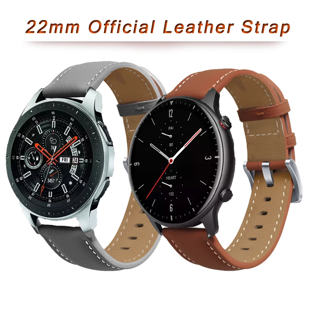 Genuine Leather Wristband for Samsung Galaxy Watch 46mm/Gear S3 Frontier/Classic Watch Strap For Huawei GT/Amazfit GTR2 Bracelet