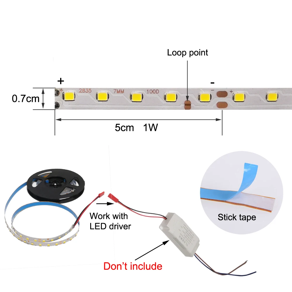 3 meters 2835 LED ribbbon 5B10C 100D 7mm LED strip white and warm color light tape be used in panel light chandeliers etc.