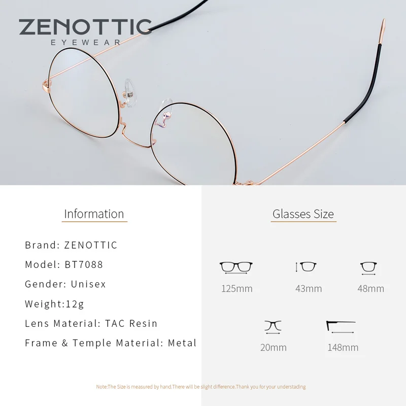 ZENOTTIC Retro Metal Glasses Frame Women Optical Spectacle Frame Anti Blue Light Eyeglasses Frame For Men Women Eyewear BT7088