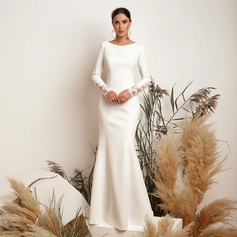 vestido de noiva Saudi Arabic Mermaid Wedding Dresses Back Appliques Long Sleeves robe de mariée Bridal Gowns свадебное платье