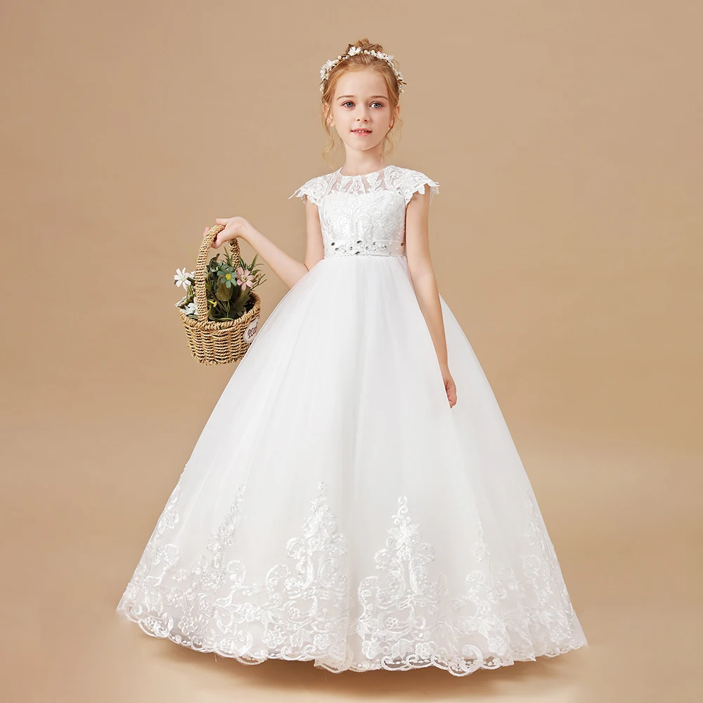 Appliques Flower Girl Dress For Kids First Communion Birthday Evening Party Wedding Festivity Celebration Pageant Banquet Prom