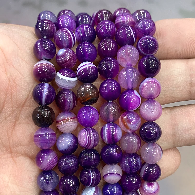 Natural Banded Purple Lace Agates Stone Round Beads Diy Bracelet Necklace Pendant for Jewelry Making 15