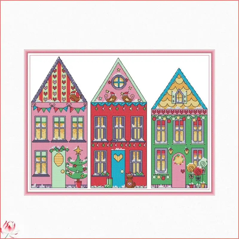 

Joy Sunday Rainbow House FA094 14CT 11CT Счетный и штампованный пейзаж, украшение для дома, рукоделие, наборы для вышивки крестом