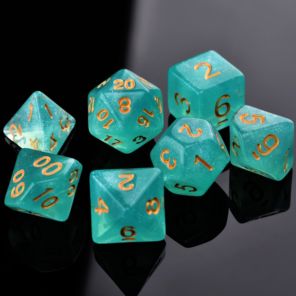 Ensemble de dés polyédriques à paillettes brillantes pour jeu TRPG DND, D4 D6 D8 D10 D % D12 D20