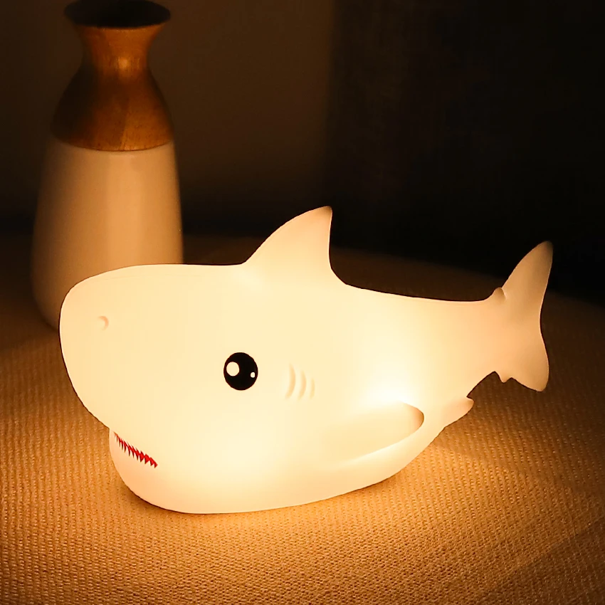 LED Children Night Light Shark Lamp 7 Color USB Rechargeable Silicone Bedroom Bedside Room Lamp for Kids Baby Girl Gift