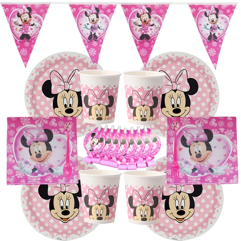 

89pc-set Minnie Mouse Theme Baby Bath Birthday Party Kids Party Decoration Cup Plate Banner Party Disposable Supplies Dinner set