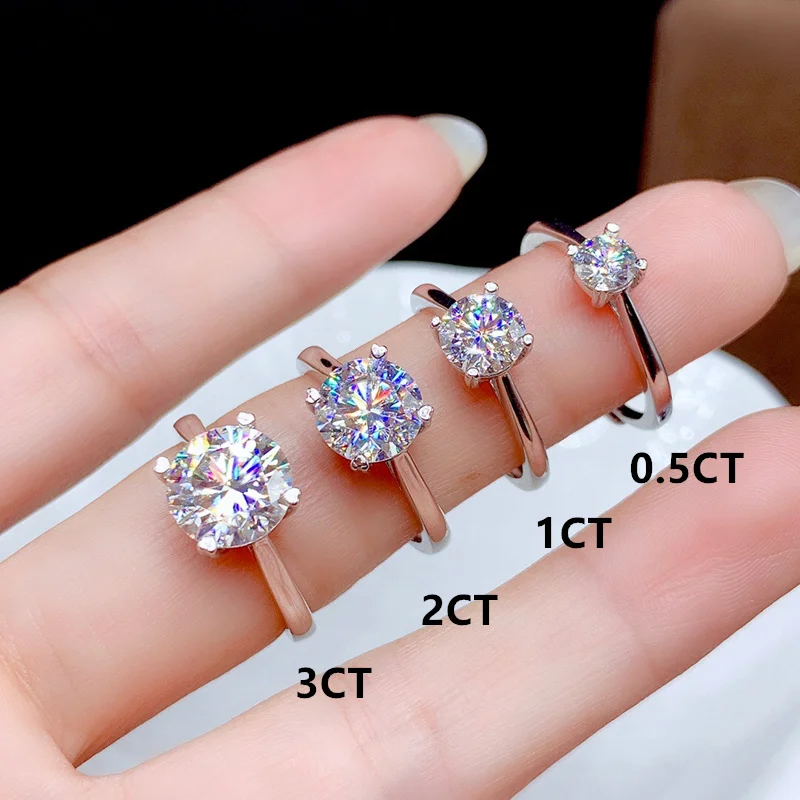 Moissanite ring 0.5CT 1CT 2CT 3CT VVVS Lab diamond Fine Jewelry for women Wedding Party gift for anniversary real 925 silver