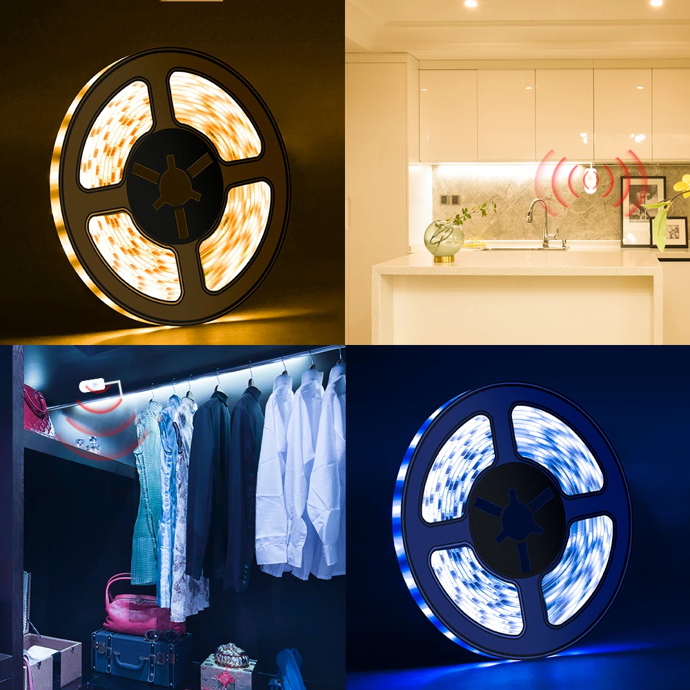 USB Under Cabinet Lamp LED Strip Light 2M 3M 4M 5M Waterproof Flexible Tape Ribbon LED TV Backlight PIR Motion Sensor Lamp Tape