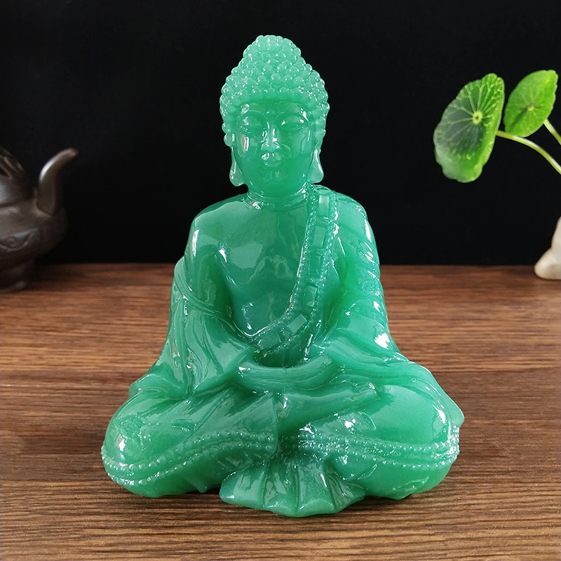 Buddha Statue With Necklace Ornament Lucky Feng Shui Meditation Buddha Sculpture Man-made Jade Stone Home Office Decoration Gift