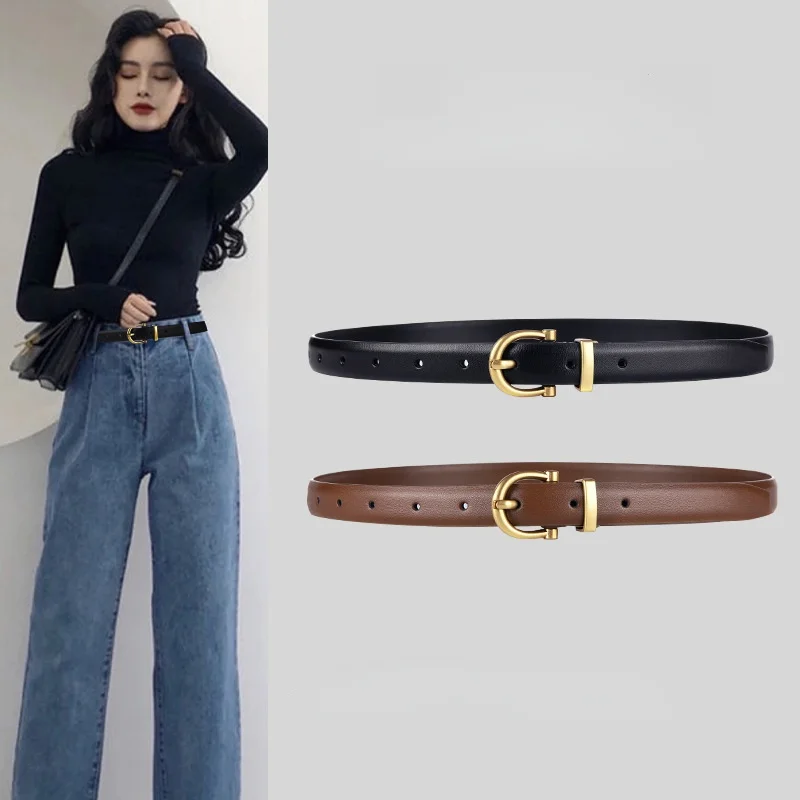 Jeans Fashion Professional 100% Genuine Leather Belt for Women Fine Decorative Cowhide Ins Wind Simple Korean Black Belt