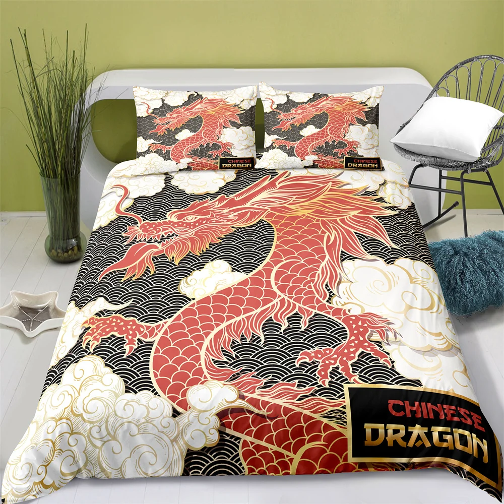 Home Textiles Printed Chinese Dragon Bedding Quilt Cover & Pillowcase 2/3PCS US/AE/UE Full Size Queen Bedding Set