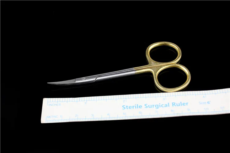 

Golden handle medical fine scissor stainless steel 9.5 cm operation cutter curved tip ophthalmic Double-fold eyelids Cosmetology