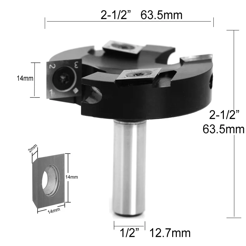 

2 Flutes Wood Planer Bit Carbide Surfacing Milling Cutter 63.5mm Cutting Diameter 12mm/12.7mm Shank Large Diameter Cutting Tool