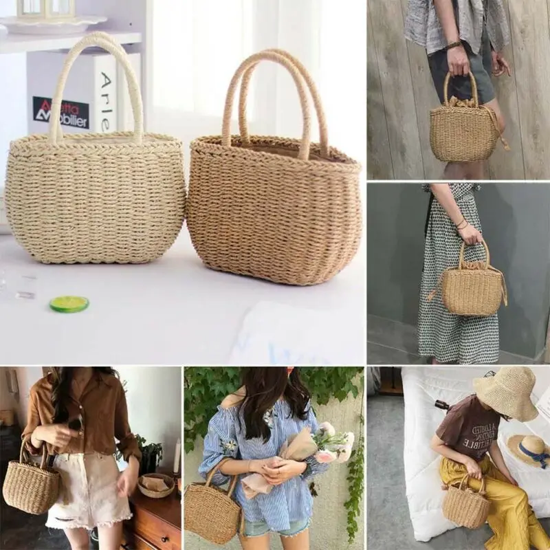 Hot Women Straw  Bags Woven Bag Summer Beach Rattan Shoulder Bag Bamboo Bag Handbag