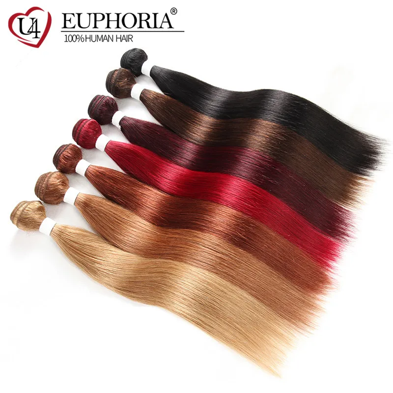 Brown 30 Straight Hair 1/3/4 Bundles Red Burgundy Color Brazilian 9A Remy Human Hair Bundles Extension Weaving 8-26Inch Euphoria