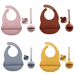 Ensemble de bavoirs en silicone pour bébé, étui à tétine pour nouveau-nés, porte-sucette pour bébé, accessoires pour nourrissons, 3 pièces