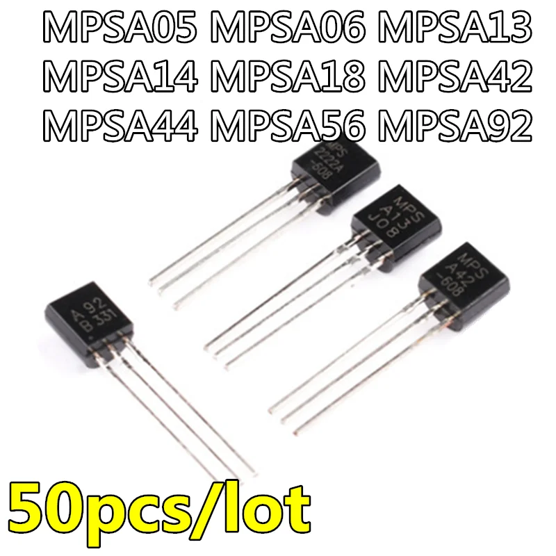 50pcs MPSA05 MPSA06 MPSA13 MPSA14 MPSA18 MPSA42 MPSA44 MPSA56 MPSA92 Triode A05 A06 A13 A14 A18 A42 A44 A56 A92 TO-92