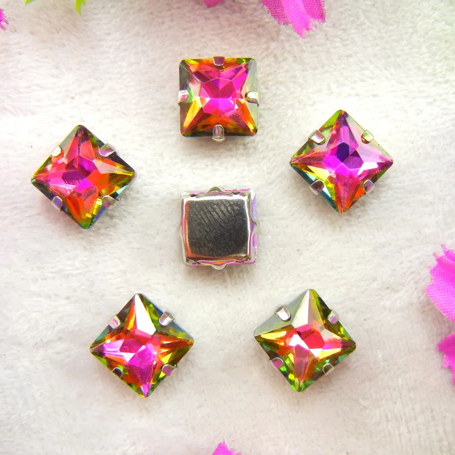 AB-Farben Silber Krallenfassungen 8mm 10mm 12mm Quadratische Form Glas Kristall Aufnähbare Strasssteine Dekoration Hochzeitskleid DIY Verzierung – Detail 11