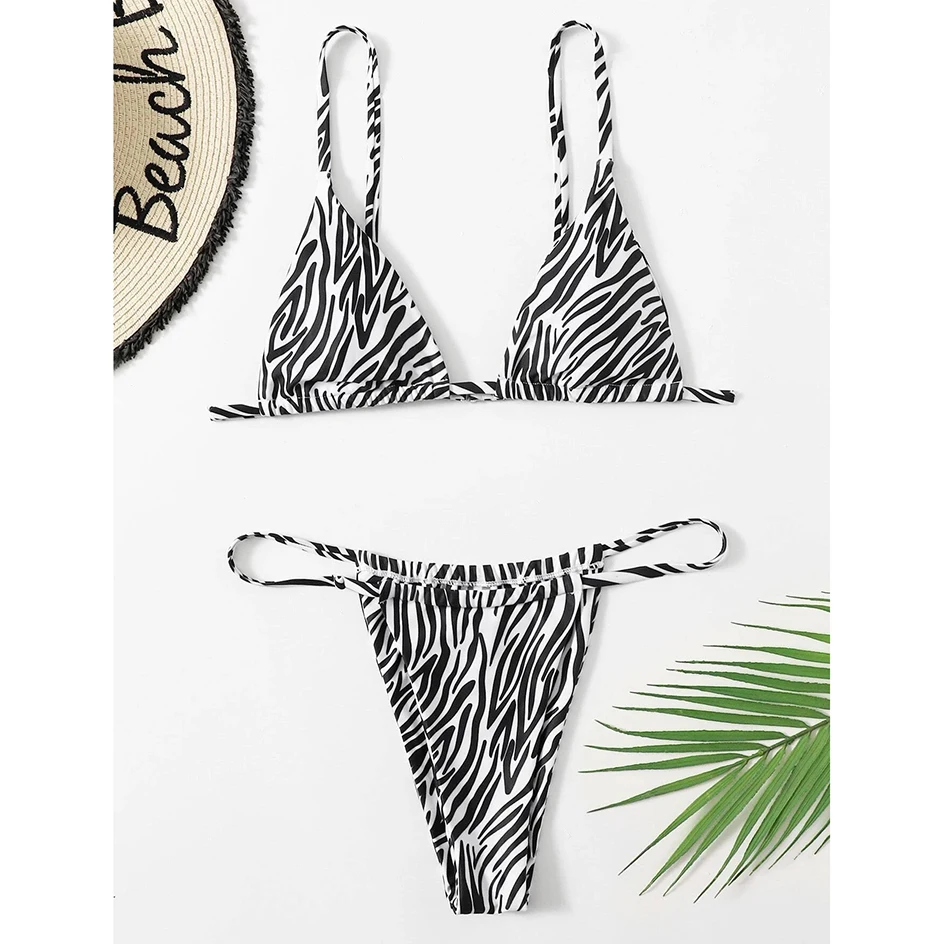 Sexy Zebra Bikini 2024 kobieta kostium kąpielowy damski stroje kąpielowe damskie Mini stringi zestaw Bikini letnie stroje plażowe do pływania