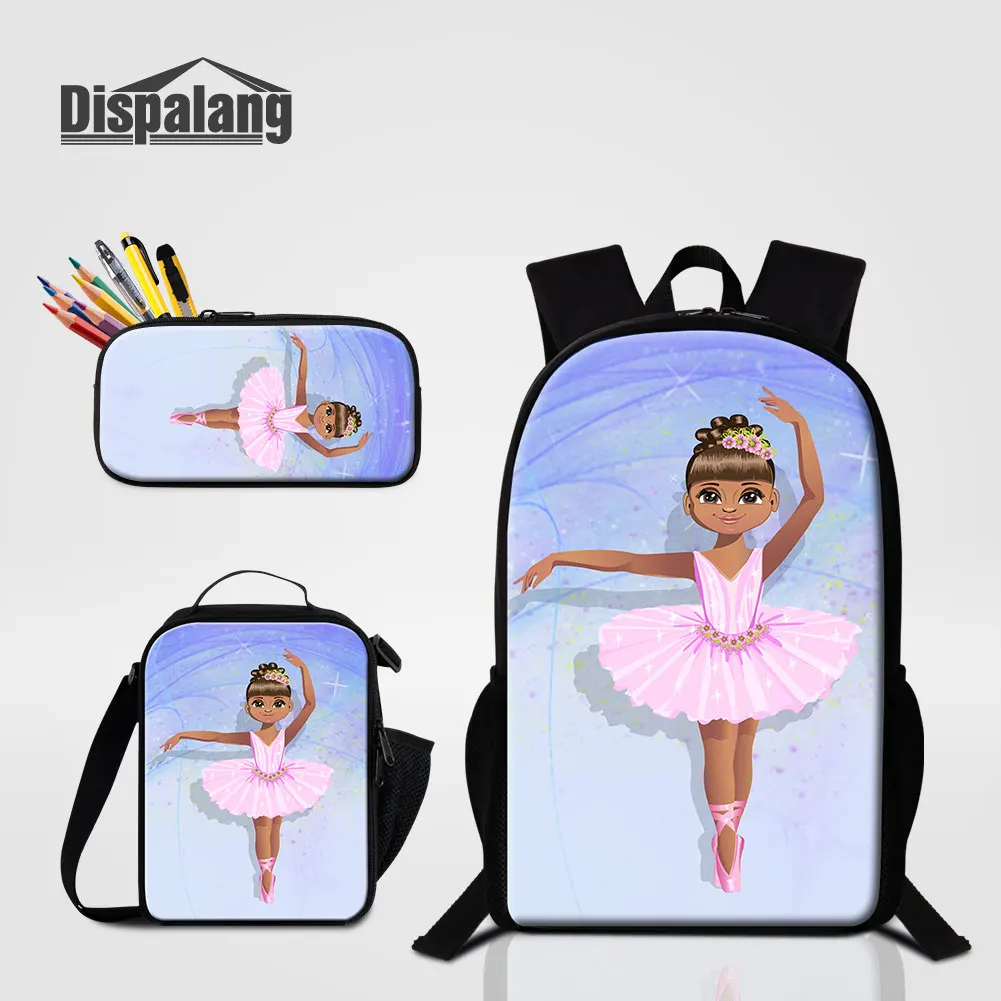 3PCS Set Ballet Yoga Printed Schoolbag For Girls Custom Name Logo Food Cooler Bag Pencil Box For School Student Bookbag Backpack