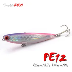 TacklePRO PE12 Topwater Lure Wobblers 85mm/100mm 11.7g/18g Surface Pencil Long Casting Saltwater Hard Bait Bass Plastic Walker