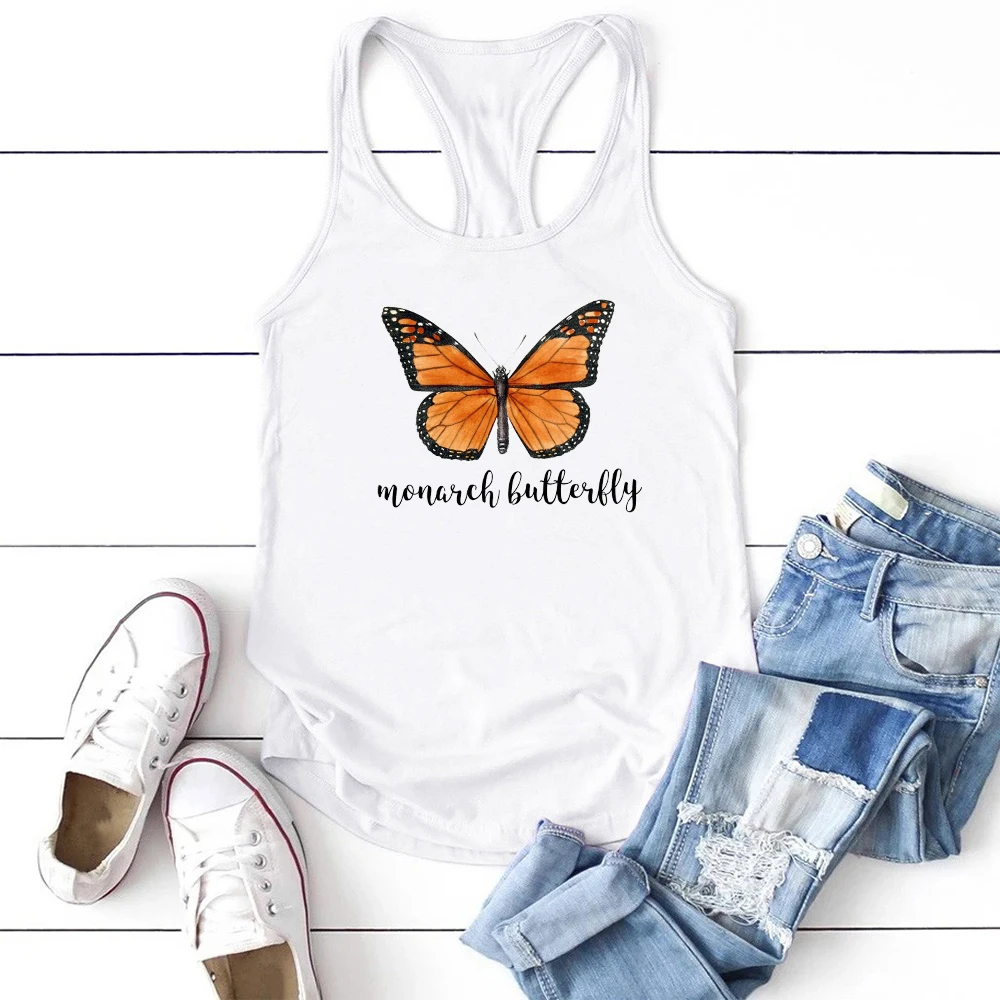 Women Sleeveless Summer Tank Top Harajuku Tops Clothes for Girls Plus Size Ropa Mujer Monarch butterfly Printed Top