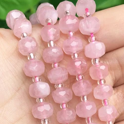 Natural Faceted Madagascar Rose Quartz Stone Beads Column Shape Loose Beads for Jewelry Making DIY Bracelet Accessories 7.5''