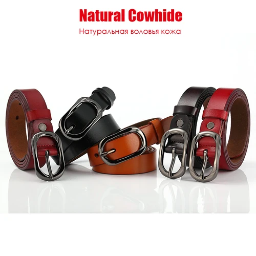 Imagen 2 del producto VATLTY 95cm-115cm Cinturón de cuero Hebilla de metal duro femenino Piel de vaca natural 2.3cm Cinturón delgado Mujeres Elegante cinturón marrón Jeans Cintura
