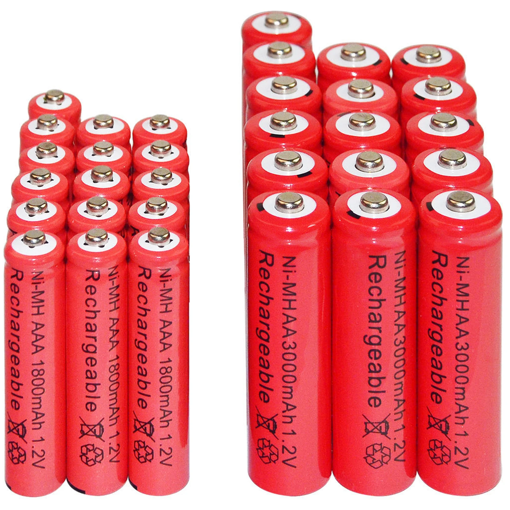 1.2V AA AAA NI MH batteria ricaricabile AA AAA NI-MH 1800-3000mah per torcia giocattoli orologio lettore MP3 sostituisci batteria Ni-Mh rosso