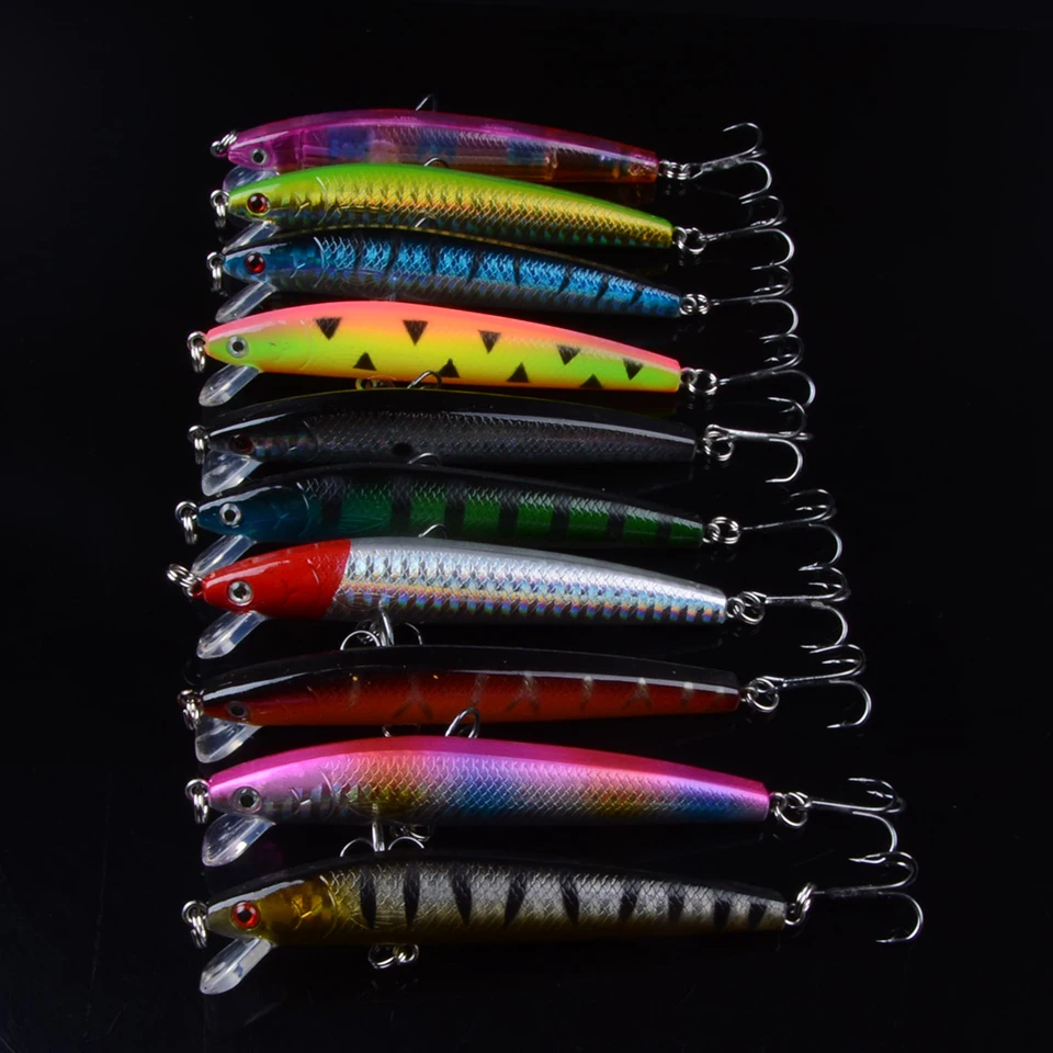 

10pcs 9.5cm 8g Hard Minnow Fishing Lure Topwater Floating Wobblers Crankbait Bass Artificial Baits Pike Carp Lures Peche 3D Eyes