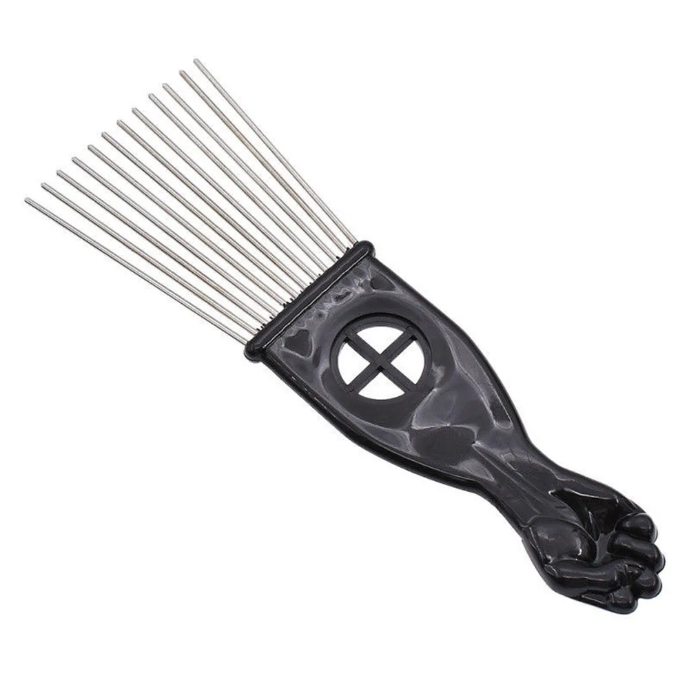 Peine de Metal Afro de puño negro, cepillo de Pik para pelo africano, peluquería, herramienta de peinado, cuidado del cabello, 3 tamaños