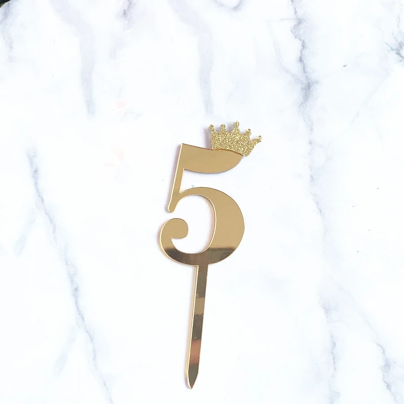 0-9 Kronen-Zahlen Happy Birthday Tortendekoration Gold Acryl Hochzeit Party Cupcake Topper für Babyparty Geschenk Dessert Dekoration – Detail 8