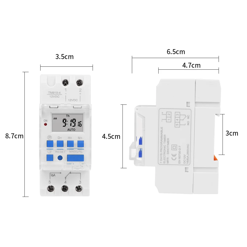 DC 12V 16A 5 PINS 1NO + 1NC Digitale Solare 24hrs Timer Interruttore con la Modalità Sleep e AM/PM Display