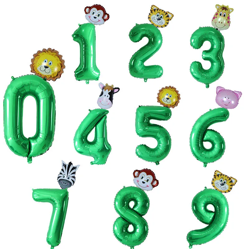 30'' Number Foil Balloons Jungle Animal Head Ballon Monkey Giraffe Lion Boy Girl 1 2 3 4th Birthday Party Baby Shower Air Globos