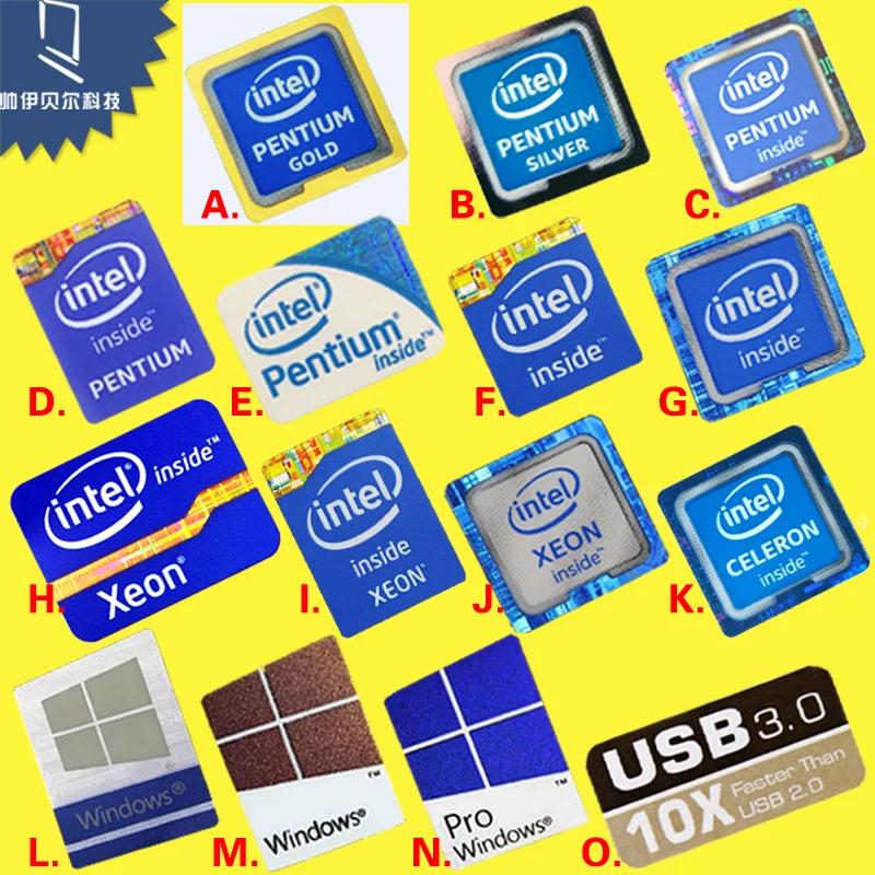 Pegatinas decorativas de ordenador aplicables en el interior dorado y plateado, etiquetas de Cpu Pentium Xeon Celeron