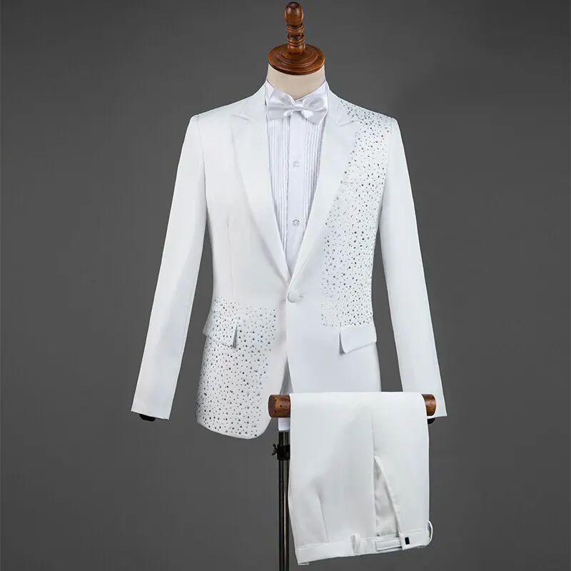 

New Style Di Usura Dello Sposo Men Stylish Sets Suits Stage Singer Wedding Groom Jacket Pants 2 pieces Costume Homme Mariage