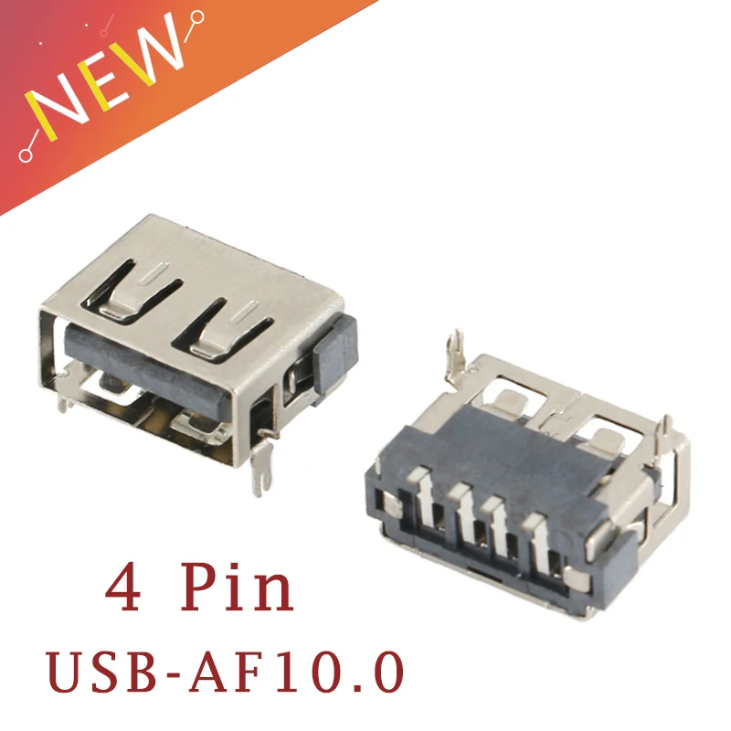 10Pcs/Lot Type A Female USB 2.0 Short body 4 Pin 2 Foot 90 Insert direct Data Charge Plug Socket Jack Connector Wire