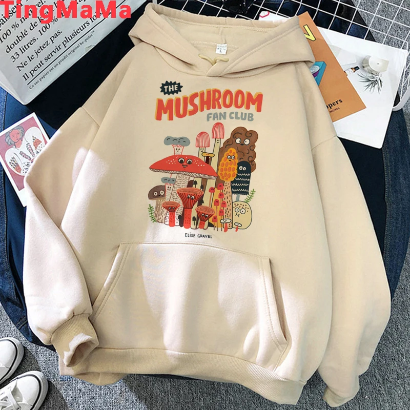 Kawaii Mushroom Hoodies Women Cartoon Grunge Winter Warm Anime Graphic Streetwear Oversized Harajuku Unisex Sweatshirts Female