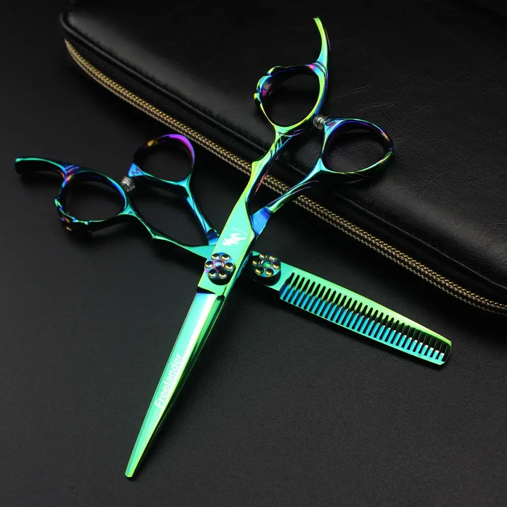 Freelander 6 inch Japan 440C Professional Salon Hairdressing Scissors Green Hair Scissors Hairstylist Barber Scissors